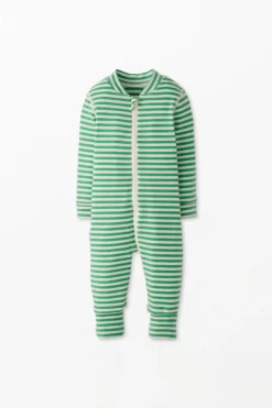 Baby Striped Zip Sleeper (Green)