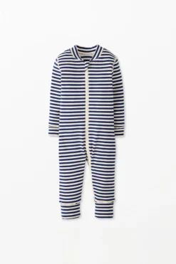 Baby Striped Zip Sleeper (Navy)
