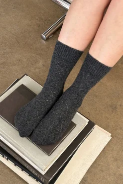 Cashmere Pointelle Socks (Charcoal)