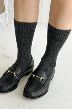 Cashmere Pointelle Socks (Charcoal)