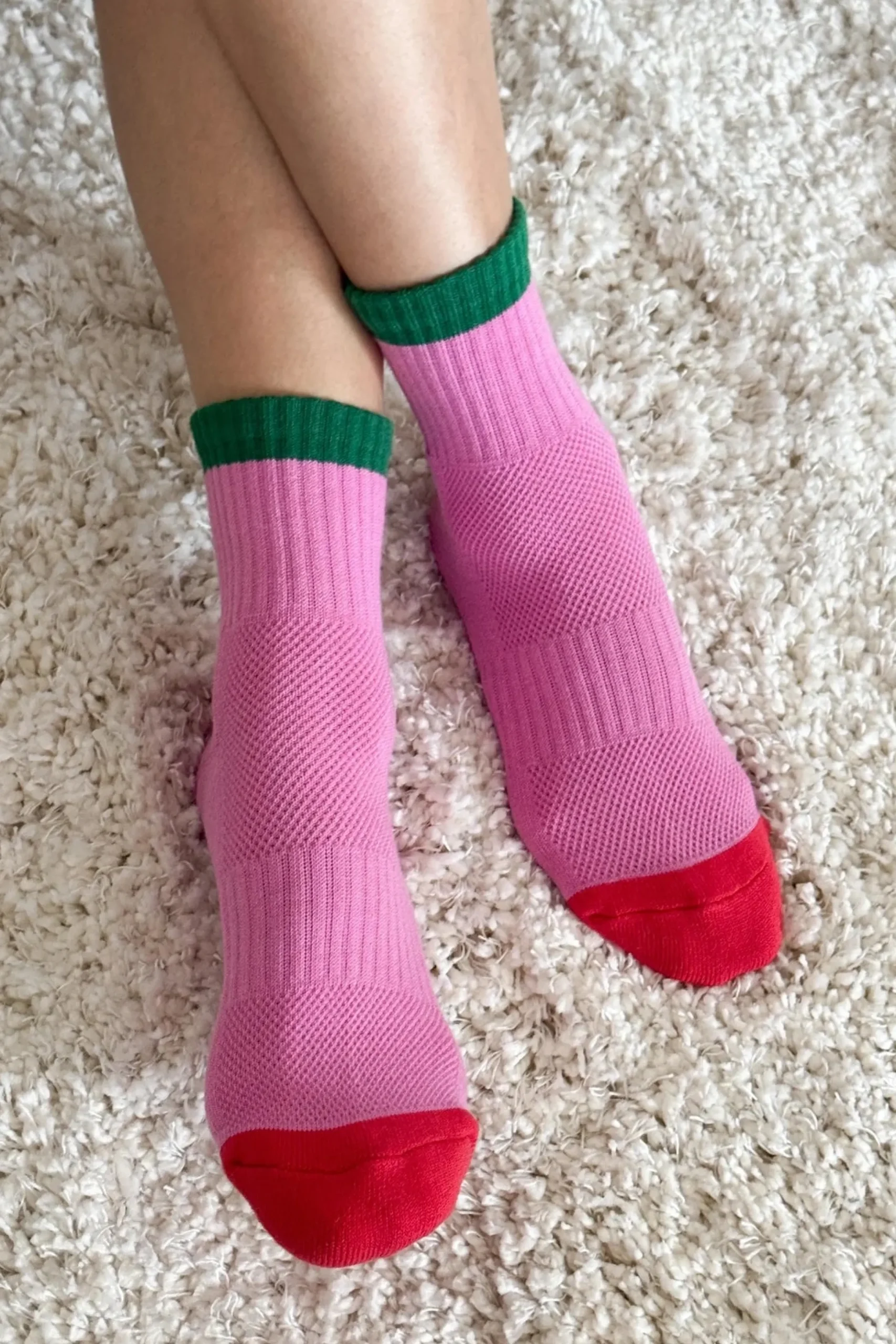 Color Block Girlfriend Socks (Rose/Green)