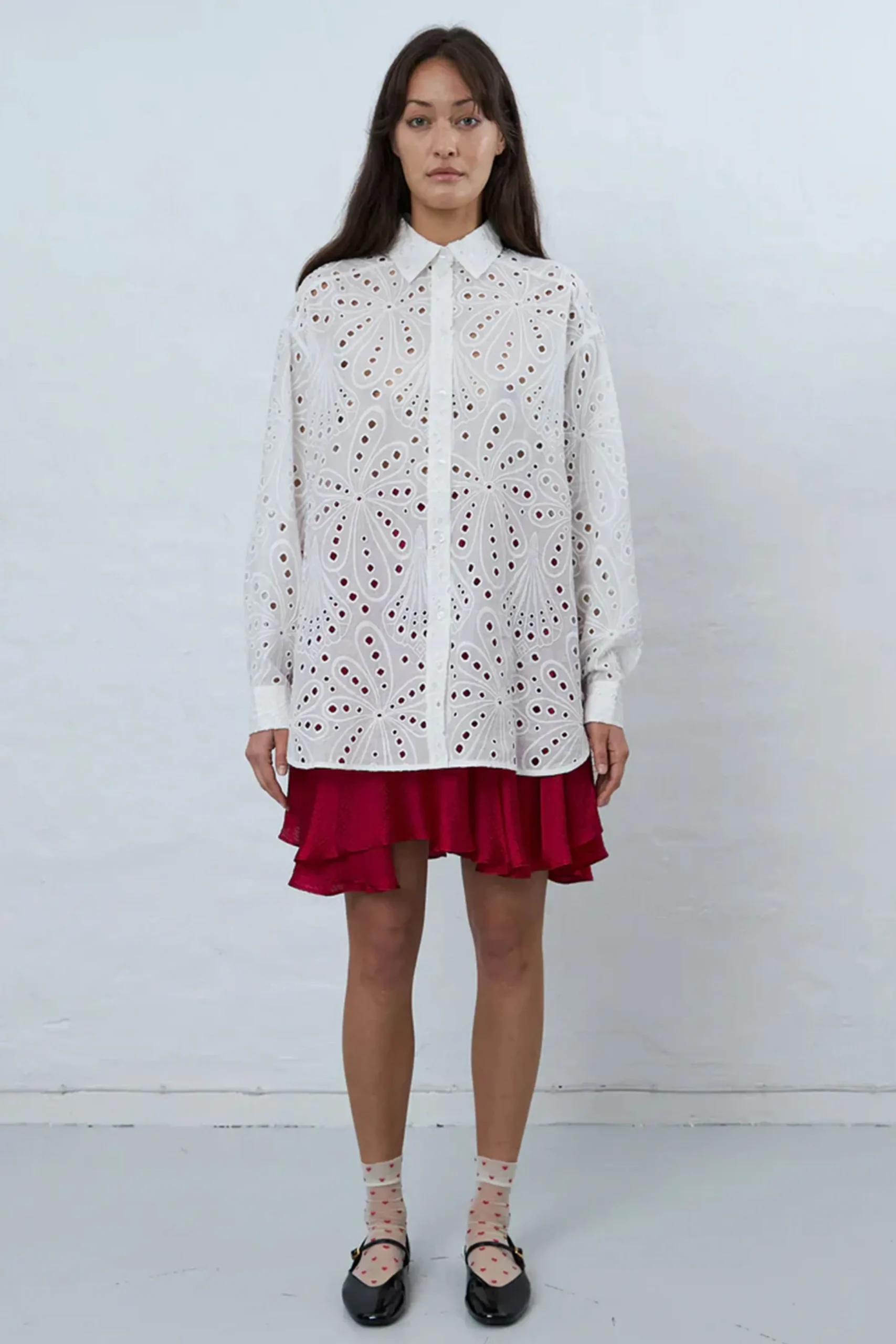 Crisp Delicate Embroidered Cotton Shirt (White)