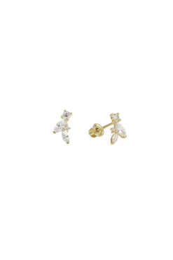 CZ Marquise & Round Studs (Solid Gold)