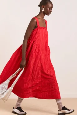 Elina Midi Dress (Red Tafetta)