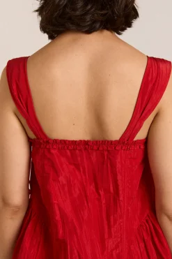 Elina Midi Dress (Red Tafetta)