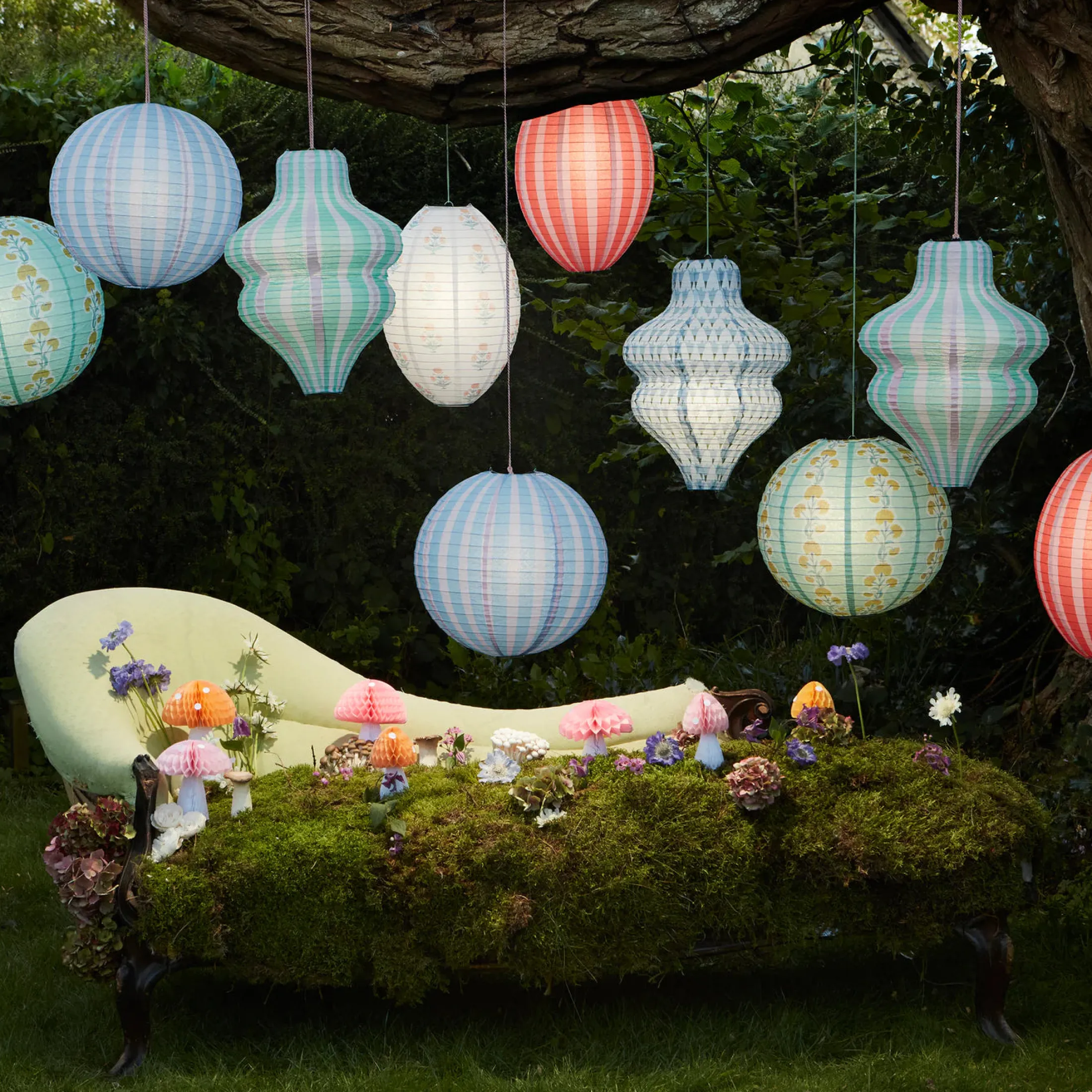 Hanging Paper Stripy Lantern Decoration x 3