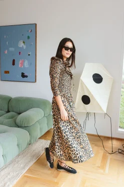 Harper Shirred Midi Dress (Leopard)