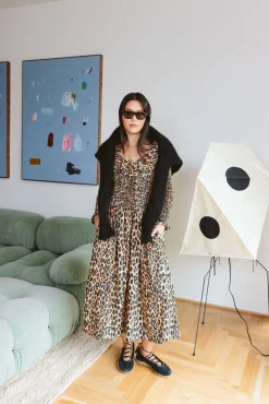 Harper Shirred Midi Dress (Leopard)