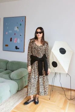 Harper Shirred Midi Dress (Leopard)