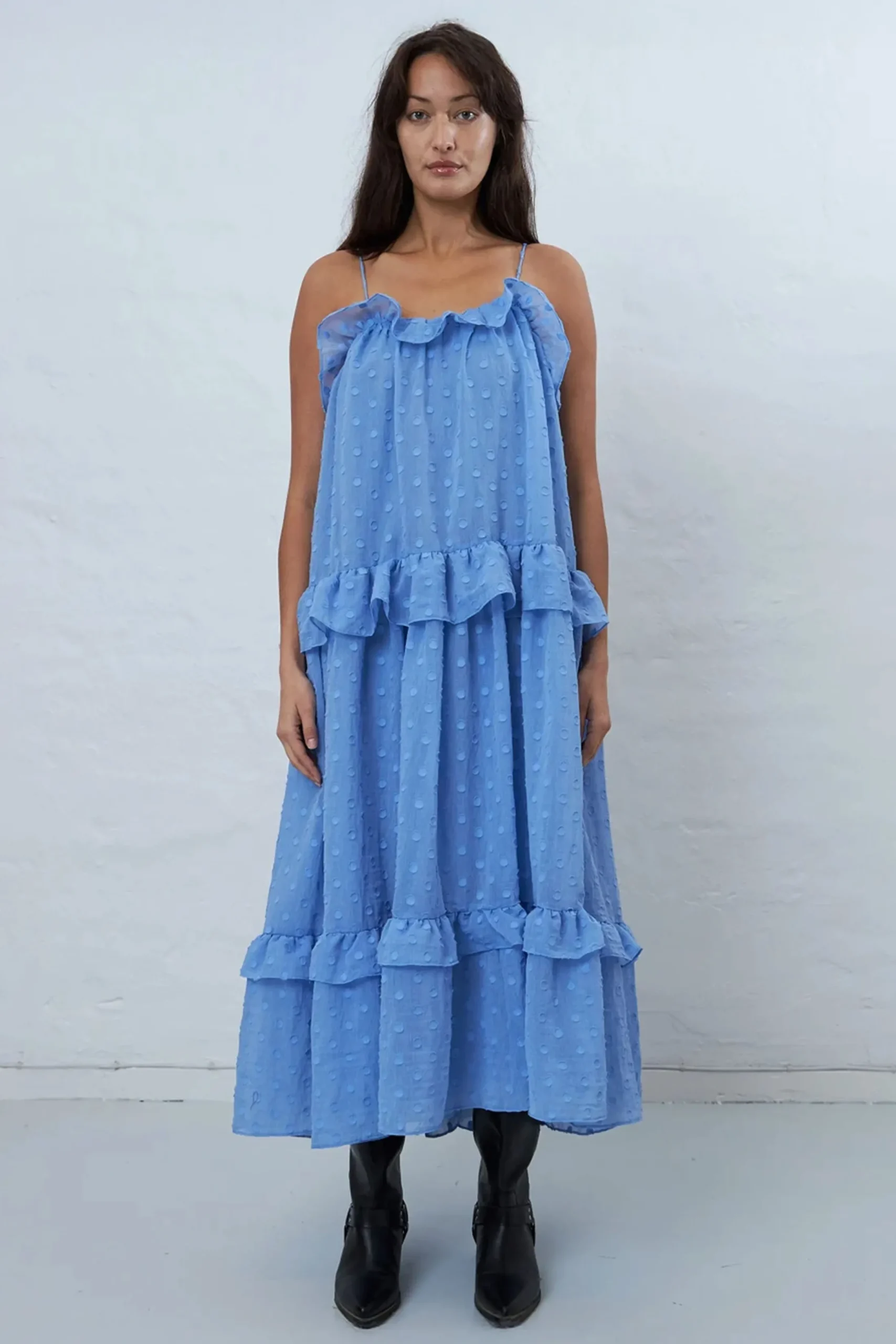 Maxi Strap Frill Dress (Summer Blue)