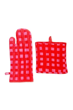 Oven Mitt & Potholder Set (Blocks Pink)