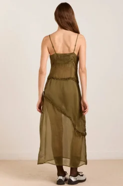 Sasha Ruffle Slip Dress (Sheer Olive)