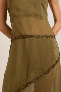 Sasha Ruffle Slip Dress (Sheer Olive)