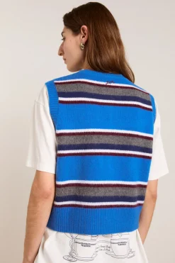 Sofie Merino Wool Vest (Blue Stripe)