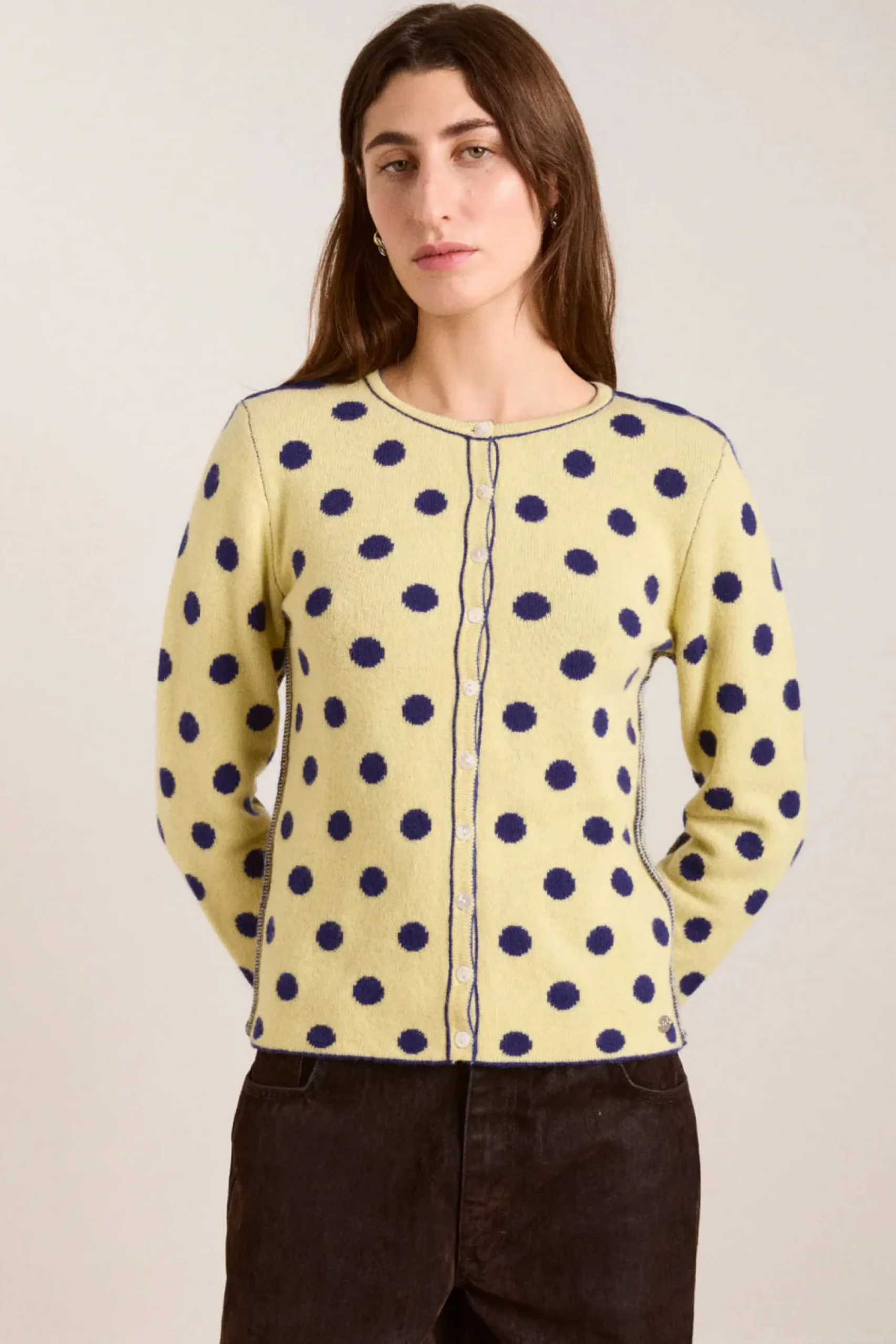 Tabitha Merino Reversible Cardigan (Navy/Butter)