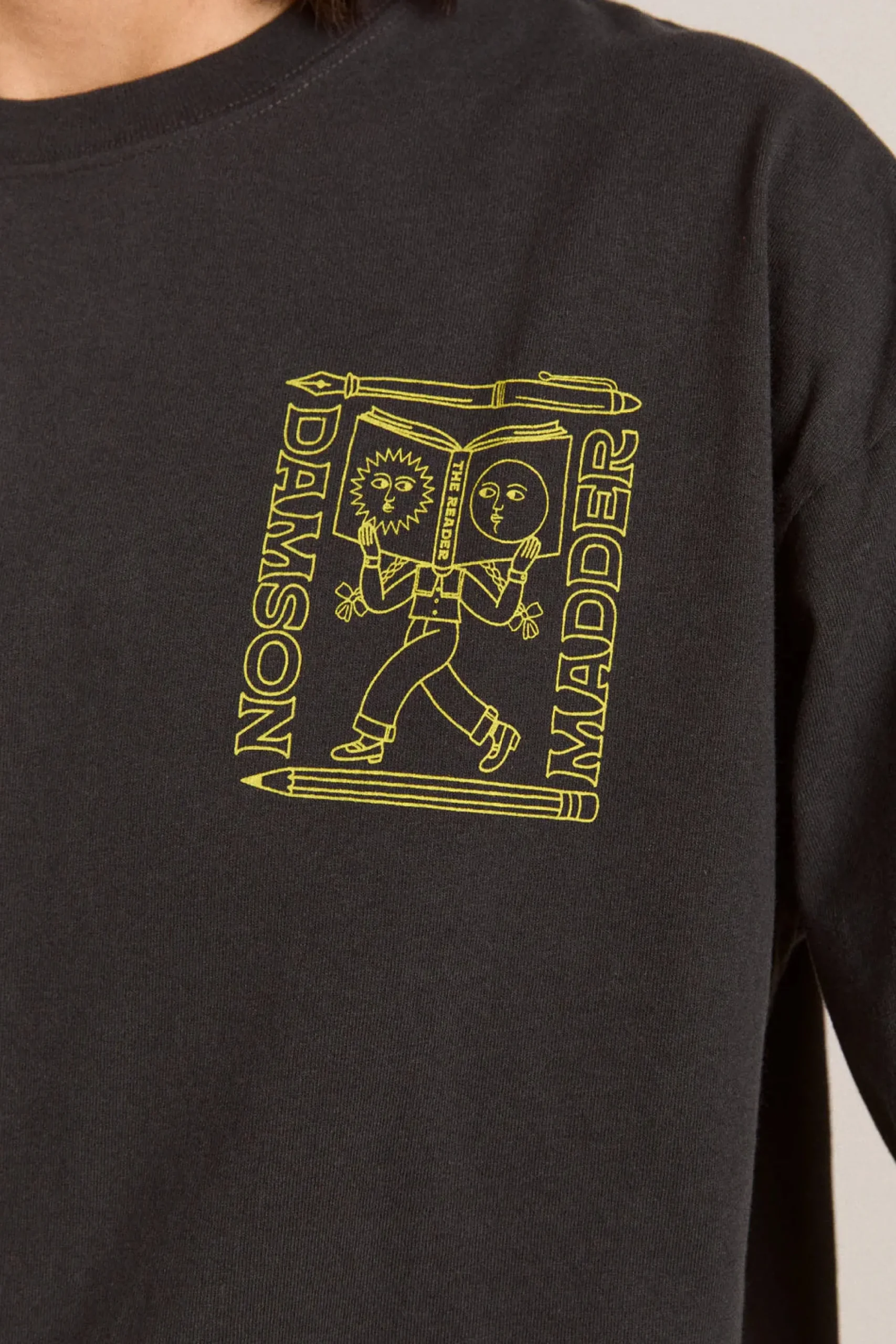 The Reader Long Sleeve Tee (Charcoal)