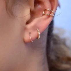 Thick Beaded Huggies (Solid Gold)