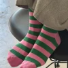 Wally Sock Stripe Wide (Pink+Green)