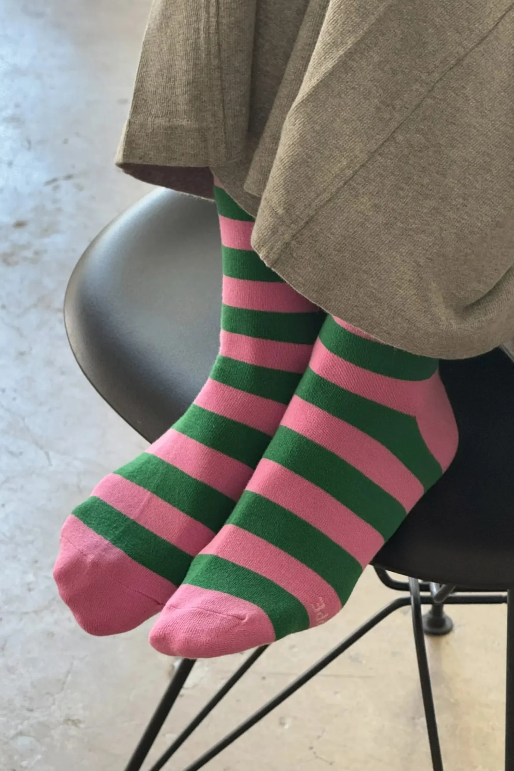 Wally Sock Stripe Wide (Pink+Green)