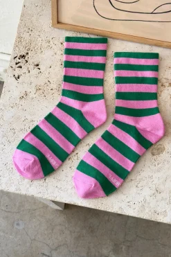 Wally Sock Stripe Wide (Pink+Green)