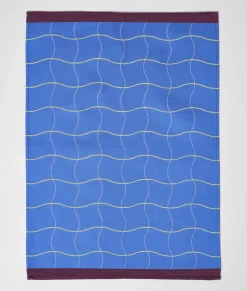 Wave Grid Woven Cotton Tea Towel (Blue)