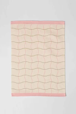 Wave Grid Woven Cotton Tea Towel (Natural)