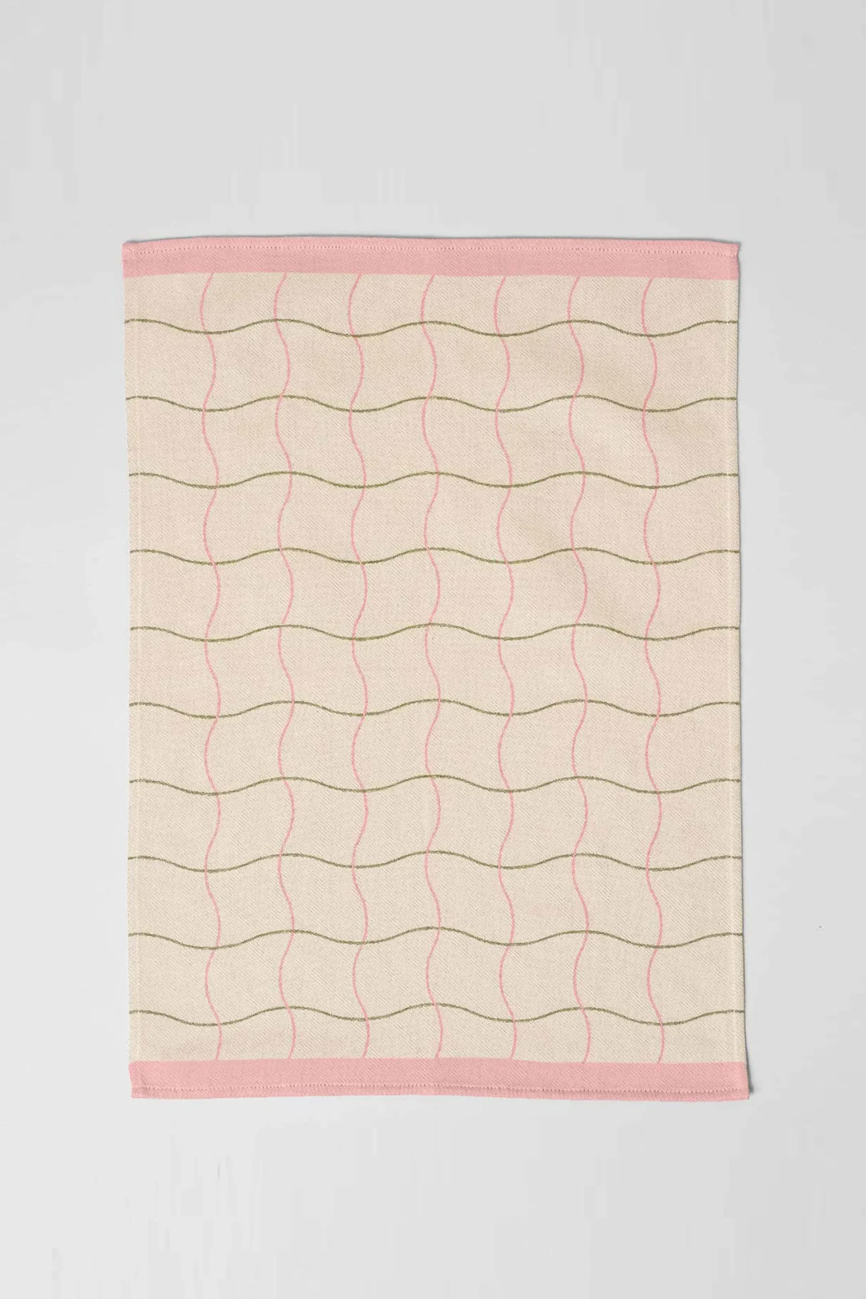 Wave Grid Woven Cotton Tea Towel (Natural)