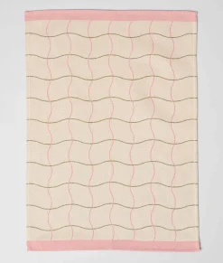 Wave Grid Woven Cotton Tea Towel (Natural)