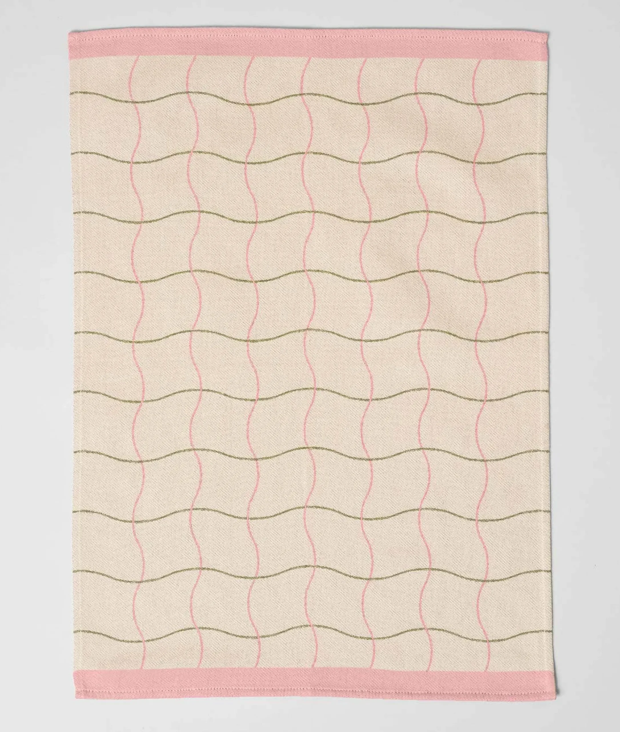 Wave Grid Woven Cotton Tea Towel (Natural)